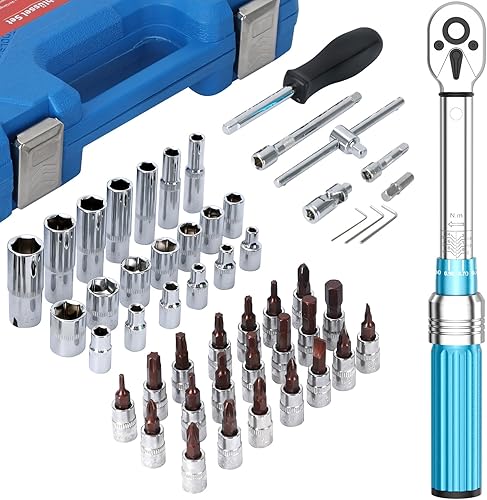 Drehmomentschlüssel Fahrrad Set 1/4 Zoll,2-24 Nm 50tlg Set Drehmoment Torque Wrench Motorrad ± 3% Fehlergenauigkeit Reparatur Tool Inklusive Innensechskant Hex Torx Steckschlüssel Kits Für Fahrrad MTB - Cheap-Us