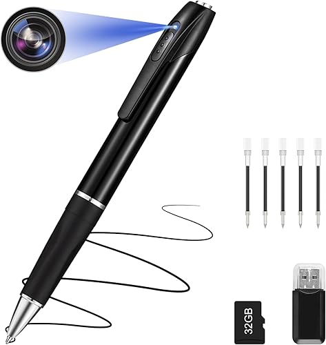 FINSUI Mini Kamera 32GB 1080P überwachung Kamera Tragbare kleine Überwachungskamera Stiftkamera Kamera für Home Office Geschäftstreffen mit 5 Tinte Fills - Cheap-Us