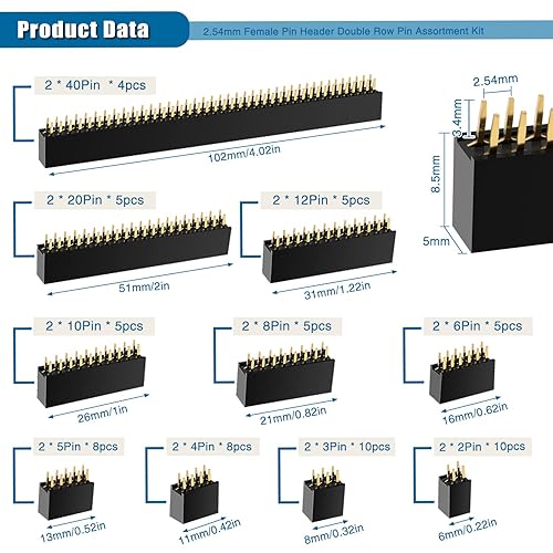 VooGenzek 395 Stücke Farbiges Pin Header Kit, Platine Stiftleiste Männlich und Weiblich, 2.54mm Kurzschluss Jumper Kappen, PCB Board Pin Header Steckerleiste, Jumper Kappen 2.54mm - Cheap-Us