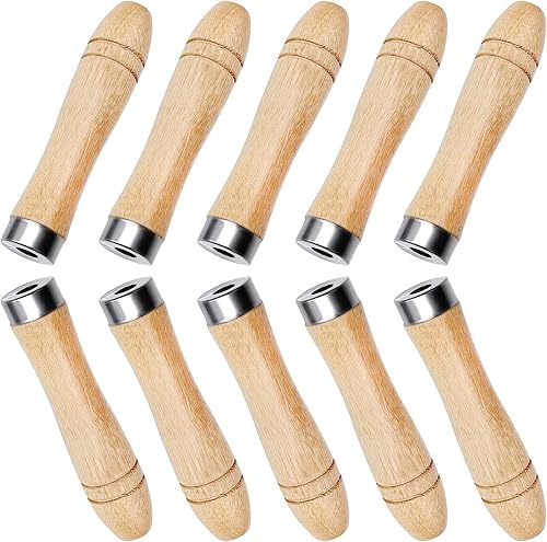 JLNGTHONG 10 Stück Feilenheft, Holzgriff mit Starken Metallhalsbändern Schubkarrengriffe Holzgriffe Lang11cm und 6 mm Loch für Feilen, Raspeln und Meißeln - Cheap-Us