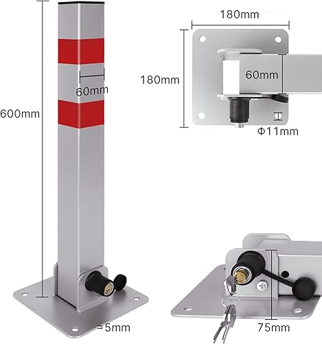 JOIEYOU Parkplatzsperre Absperrpfosten, Parkpfosten Klappbar, Parkplatzsperren mit 6 Schlüssel und Reflexstreifen, 600mm, 2 Stück - Cheap-Us