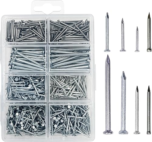 OMOTOOL stahlnägel Set (900 Stück), verzinkte Beton nägel zum Aufhängen von Bildern und Holzbearbeitung, Bildernägel Anzug für Trockenbau und Kiefer,8 Größen Stahlbildernägel Set - Cheap-Us