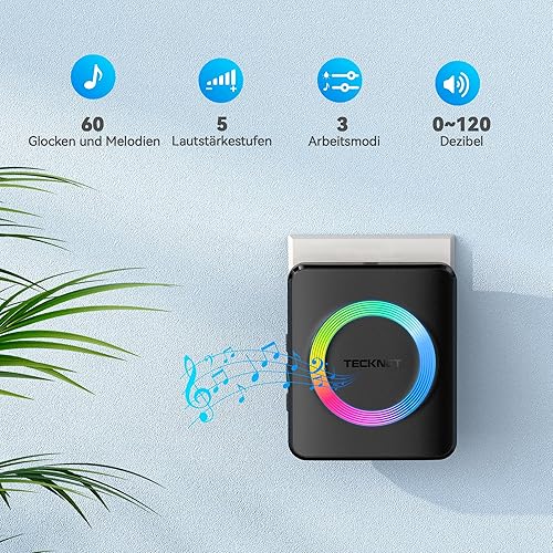 TECKNET Funkklingel, Kabellose Türklingel Funk Set 400m Reichweite, IP65 Aussen Wasserdicht Haustür Klingel mit 2 Plug-In-Empfänger und 2 Sender, Ring doorbell und Klingelknopf Mit RGB-Blitz - Cheap-Us