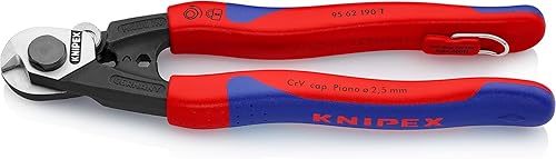 KNIPEX Drahtseilschere geschmiedet mit Mehrkomponenten-Hüllen, mit integrierter Befestigungsöse zum Anbringen einer Absturzsicherung 190 mm 95 62 190 T BK - Cheap-Us