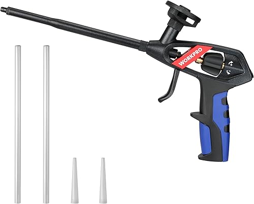 WORKPRO Schaumpistole, PU-Bauschaumpistole mit PTFE Beschichtung, Einhand-Durchflusseinstellung, Präzisionspistole mit Aufsätzen für Pistoleschaum Bauschaum Montageschaum - Cheap-Us