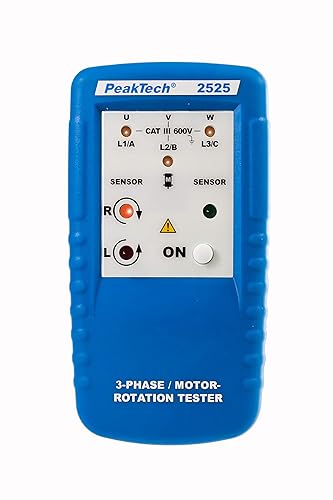PeakTech 2525 Drehfeldmessgerät 3 Phasen, Drehrichtungsanzeiger/Digital Drehfeld Messgerät für Kraftstrom Motor und Phasenprüfer für Drehstrom, Drehfeldmesser mit LED Anzeige, P 2525 - Cheap-Us