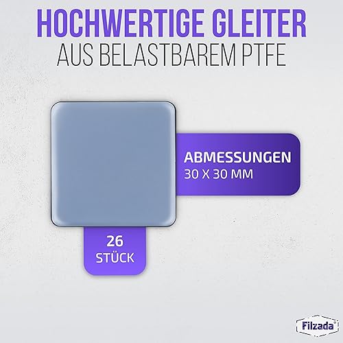 Filzada® 16x Teflongleiter Selbstklebend - 30 x 30 mm (eckig) - Profi Möbelgleiter/Teppichgleiter PTFE (Teflon) - Cheap-Us