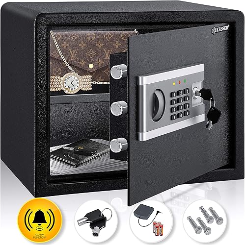 KESSER® Elektronischer Tresor | 38x30x30cm | Inkl. Batteriebox | Elektronischer Safe | 3x Doppelbolzenverriegelung | Boden Wandtresor | Möbeltresor | Innenbeleuchtung | Panzerschrank Zahlenschloss - Cheap-Us