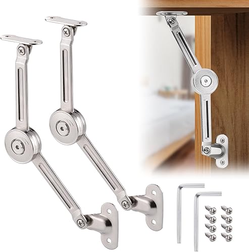 JIZZU 2 Stück Softclose Deckelstützscharniere Satin Nickel Klappscharnier Support 18kg, Klappdeckel der Schrankstütze,mit Schrauben und Inbusschlüssel für Küchentür, Kleiderschrank - Cheap-Us