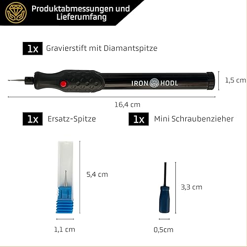 IRON HODL - Gravierstift mit Diamantspitze für Metall, Keramik, Glas gravieren - 2X AAA Batteriebetrieben - Engraving Pen Gravierstift Elektrisch für DIY Schmuck und Schloss Gravur Gerät (schwarz) - Cheap-Us