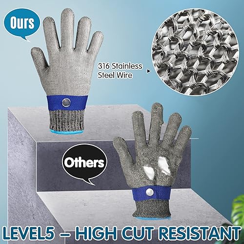 OKAWADACH Schnittfeste Handschuhe, Schnittschutzhandschuhe Level 5 Schutz Austernhandschuh Kettenhandschuh Metzger Handschuhe Metall Handschuhe für Küche, Holzschnitzen (L*1) - Cheap-Us