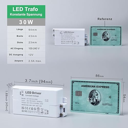 REYLAX LED Transformator 12V 30W, LED Treiber, Elektronischer Trafo, 2500mA 230V Auf 12V DC LED Schalt Niedervolttrafo, Konstantspannungs Netzteil für LED Lampen Nicht Dimmbar - 94x43x23mm - Cheap-Us