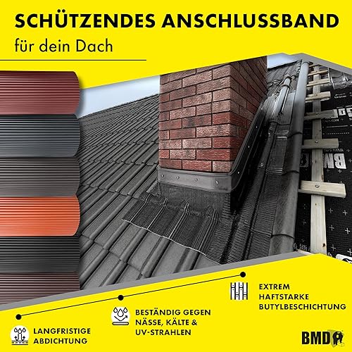 BMD Kaminanschlussband | 6 Farben | 300 mm x 5 m | anthrazit RAL 7021 | UV-beständiges selbstklebendes Anschlussband | zur Abdichtung am Schornstein, Dachfenster, Erker, Kamin, Wand - Cheap-Us
