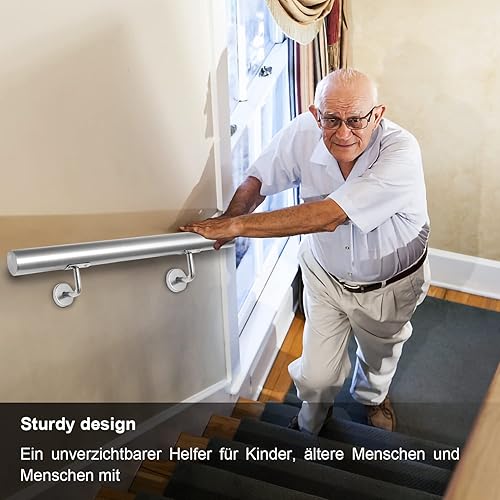 Ikodm Edelstahl Handlauf Treppengeländer Geländer Wandhandlauf Wand Treppe 150 cm Ø 42mm für Außen & Innen mit Wandhalterungen, Montagematerial - Cheap-Us