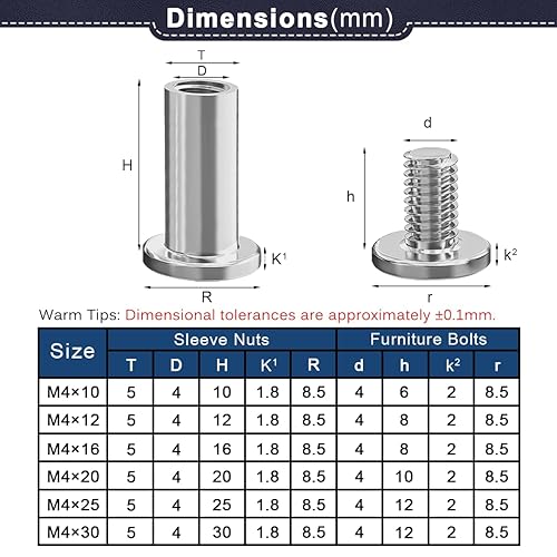 Drenky 10 Stück Verbindungsschraube M6 x 25mm Hülsenschrauben Möbelschrauben Edelstahl A2 V2A Schrankverbinder M6 für Möbeln, Schränken, Holzbret (10 x Möbelschrauben, 10 x Hülsenmutter) - Cheap-Us