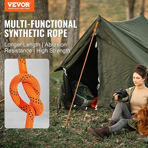 VEVOR Doppelt geflochtenes Polyesterseil, 1,27 cm x 67,7 m, 48 Stränge, 3600 kg Bruchfestigkeit, Outdoor-Kletterseil, Baumpflegeseil für Felswanderungen, Camping, Schaukeln, Abseilen, Rettung - Cheap-Us