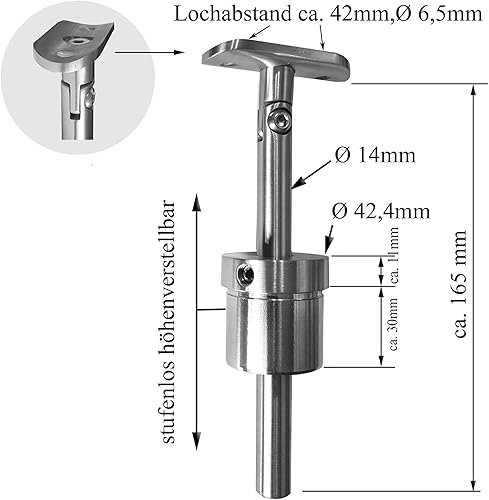 BASIT Edelstahl Handlaufträger Kugelring + Gelenk höhenverstellbar für 42,4 mm Rohr I Handlaufträger Edelstahl zur Handlauf Befestigung auf Pfosten I Geländerhalterung Treppengeländer HT75 - Cheap-Us