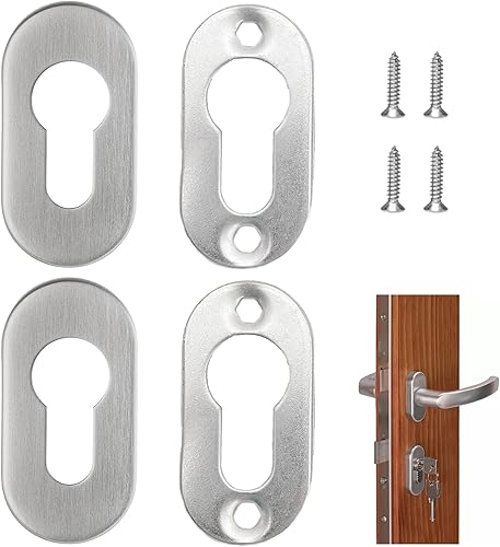 OHYER 2 Set Oval Schutzrosette Schlüsselrosette Schlüsselloch Abdeckung Türrosette aus Edelstahl Matt 10mm Edelstahlabdeckung Oval Rosette mit 4 Schrauben für Profilzylinder Innentüren Außentüren - Cheap-Us