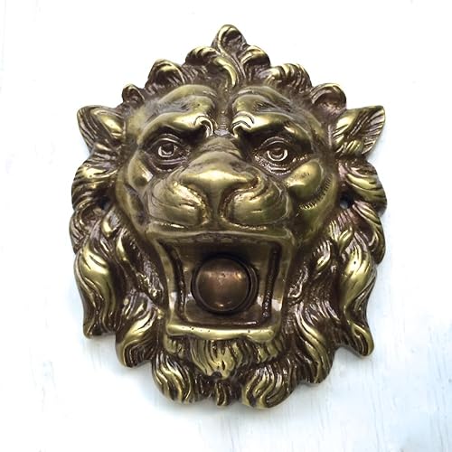 Antikas | Türklingel Löwe | 9 x 10 x 7 cm | Messing | Löwenkopf Klingel für Eingangstür historisch anmutend - Cheap-Us