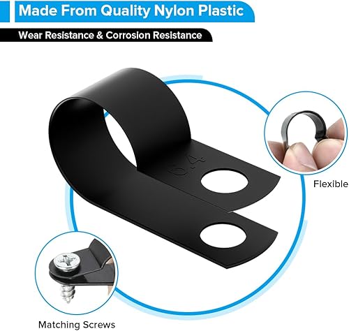BTF-LIGHTING 100pcs Schwarz 1/4 Zoll R-Typ Nylon Kunststoff Kabelklammern mit Edelstahl-Schrauben für den Innenbereich im Freien elektrische Kabelklemme Veranstalter Kabelmanagement - Cheap-Us