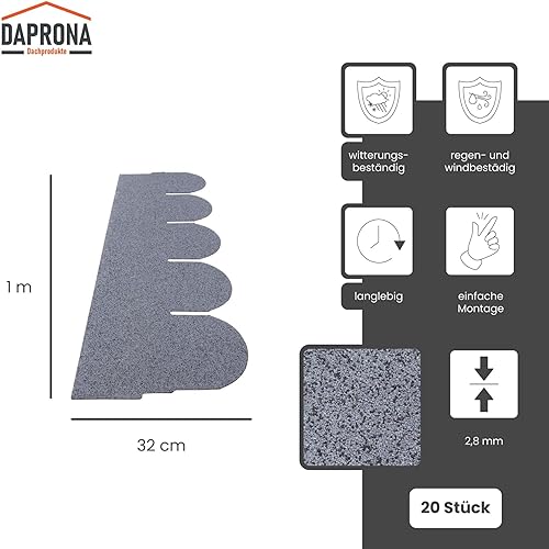 DAPRONA Dachschindeln selbstklebend, Biberschwanz Rund Grau 1m x 32cm Bitumenschindeln für Gartenhaus, Carport, Flächendeckung 2,61m² - Cheap-Us