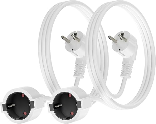 Verlängerungskabel, 2 Pack 1,1 Meter Verlängerungskabel Schuko IP20, 16A/250V, 4000W, 1,5 mm² mit Schuko Stecker & Kupplung, Haushalt für Büro Multimedia, Weiß - Cheap-Us