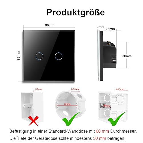 CNBINGO Touch Lichtschalter unterputz - einfach Wechselschalter mit Status-LED und Glas Panel, 1 Fach 2 Wege, 2 PCS, Weiß - Cheap-Us