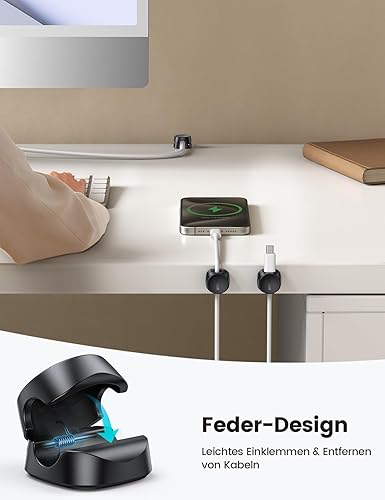 [6 Stück] Lamicall Kabelhalter Kabelclips, Kabel Organizer - [Einhand-Bedienung] Feder Kabelklemmen Selbstklebend, Kabelorganizer für Schreibtisch/Wand, Kabelmanagement für Netzkabel, HDMI, Ladekabel - Cheap-Us