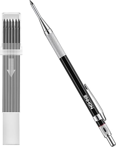 Enhon [NEW] 2mm Tieflochmarker Bleistift Baustelle mit 13 Bleistiftminen, Zimmermannsbleistift mit Anspitzer, Langnasiger Tiefes Loch Tischler Bleistift Markieren auf Holz, Metall - Schwarz - Cheap-Us