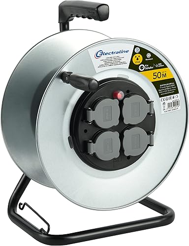 Electraline 94012 Professionelle Metallbaurolle 4 IP44-Buchsen Ohne Kabelführung und ergonomischem Griff, geeignet für Arbeitshandschuhe. - Cheap-Us