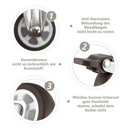 Möbelrollen schwarz 40mm, Rollen für Möbel 4er set, Möbelrollen mit bremse, Lenkrollen schwarz, Schwerlastrollen Gummirollen (2 mit Bremsen + 2 ohne Bremsen) - Cheap-Us