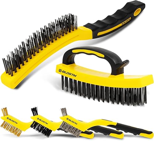 BLOSTM Drahtbürsten Set Mit Nylonbürste, Messingbürste Und Stahlbürste Ergonomischer Griff Zum Reinigen Von Fahrzeugen, Holz, Grills, Herden Usw. - 5er Set - Cheap-Us