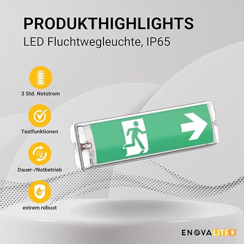 LED Fluchtwegleuchte | IP65 wasserdicht | Notbeleuchtung mit Notstromakku 3h | TEST-Funktion | inkl. 4 Piktogrammen, Richtungspfeilen | beleuchtetes Notausgangsschild | Rettungszeichenleuchte - Cheap-Us