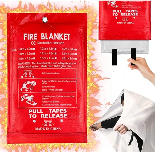 TOATELU 1.5M x 1.5M Premium Löschdecke: Löschdecke für Küche, Brandschutzdecke aus Glasfasertücher, Notfallüberlebenskit für Küche, Kamin, Grill, Auto, Camping, Auch für Fettbrände - Cheap-Us