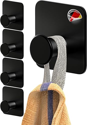 4smile Handtuchhalter ohne Bohren - 5 Stück Handtuchhaken Bad, schwarze Klebehaken modern, stilvoll - Haken selbstklebend extra-stark mit 3M-Klebe-Pads, Wandhaken - Cheap-Us