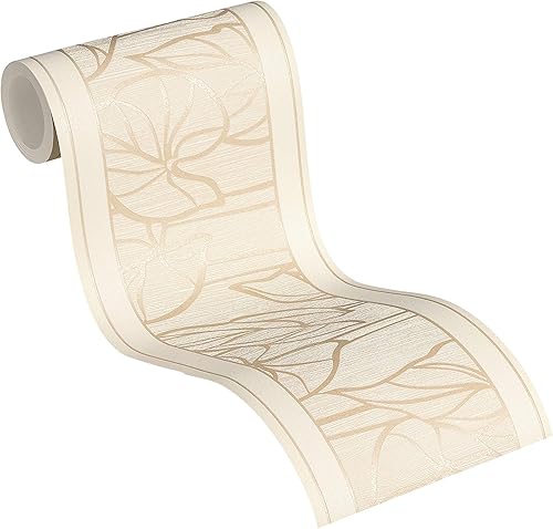 A.S. Création Bordüre Avenzio mit Blumen floral 5,00 m x 0,17 m weiß creme grau hellgrün 249623 2496-23 - Cheap-Us