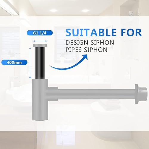 OPERMAXER Messing Tauchrohr Extra-Lang 400mm für Universal Siphon, Verlängerung Rohr 1 1/4 Zoll x32mm Abfluss, Verstellrohr inkl. Dichtungen, Matt Schwarz - Cheap-Us
