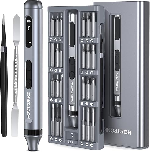Homtronics Präzision Elektrischer Schraubendreher, [52 in 1] Elektrischer Schraubendreher mit 48 Magnetischen Bits, Mini Elektro Schraubendreher Kit für Reparatur Handy Laptop, Brillen, Uhren, Grau - Cheap-Us