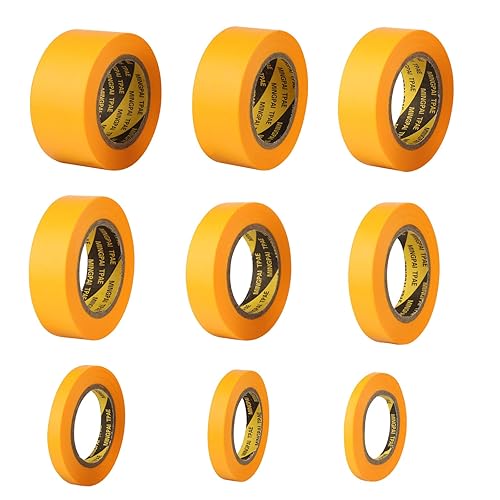 Funtery 9 x Rollen Goldband Klebeband, 6/8/10/12/15/18/20/24/30mm Malerkrepp Kreppband Kreppband Malerband Malerband Gold Papiertape Selbstklebend für Maler und Lackierer, Dekorative Autolackierung - Cheap-Us