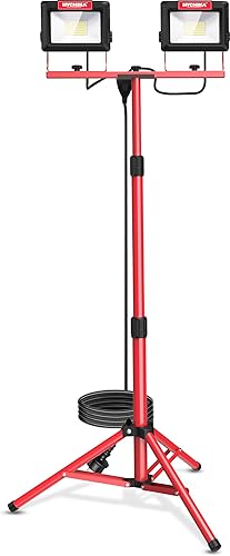 HYCHIKA LED Baustrahler Arbeitsstrahler mit Stativ 2x60W, LED Strahler mit Stativ 2x7000 Lumen,1.75M Einstellbar Teleskopisch Tripod-Ständer, 360°Grad Drehung 3M Kabel LED Arbeitsleuchte auf Stativ - Cheap-Us
