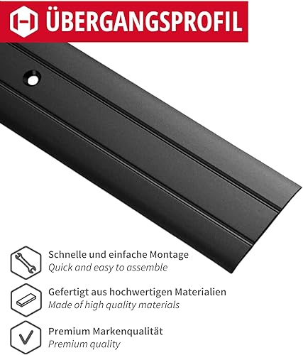 Gedotec Übergangsprofil zum Schrauben Alu Schwarz 100 cm | Länge 1 m Breite 37 mm | 1 Stk Übergangsschiene für Fußböden - Aluminium Boden-Leiste | Übergangsleiste gelocht | Bodenprofil für Türschwelle - Cheap-Us