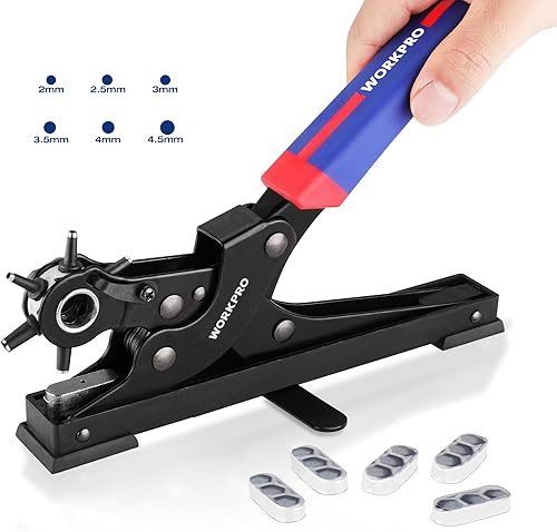 WORKPRO Lochzange für Leder Revolverlochzange Heavy Duty Gürtellochzange 6 Stanzgrößen 2-4.5mm Ledergürtel Puncher mit Boden für Uhrenarmbänder, Haustier Kragen, Taschen, Schuhe, DIY Haus und Handwerk - Cheap-Us
