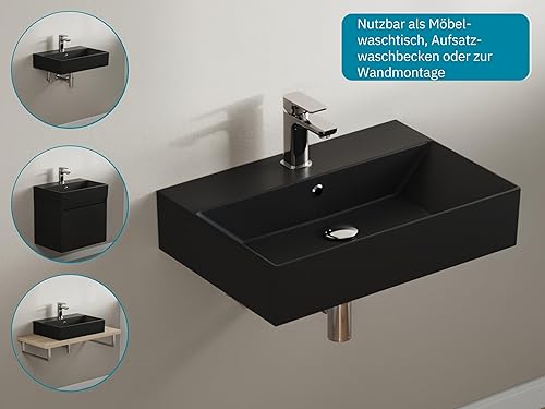 Aqua Bagno | Design Hängewaschbecken mit dünnem Rand, hochwertige Keramik, weiß, genormte Anschlüsse | 50 x 42 cm - Cheap-Us
