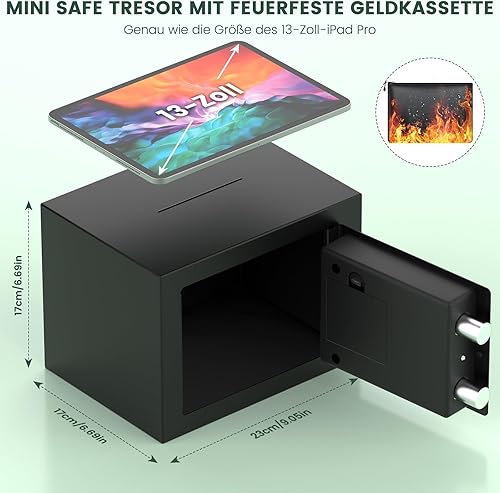 Mini Safe Tresor für Zuhause, Digitaler Tresor mit Ersatzschlüssel, Abnehmbarem Regal und Alarmanlage, Wandtresor mit Zahlenschloss für Bargeld Wichtiger Dokumente - Cheap-Us