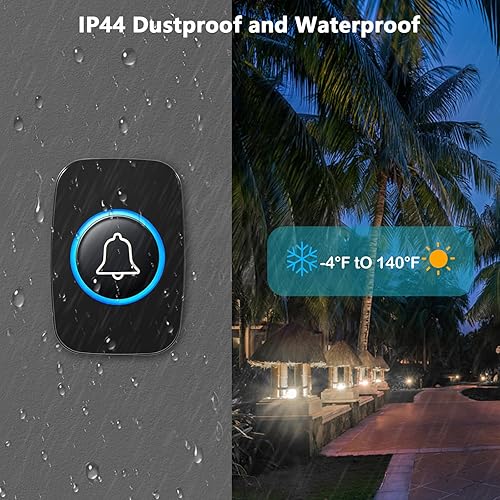 Blendura Funk-Türklingel Set, 300m Funkreichweite Türklingel IP44 Wasserdicht Elektronischer Türklingel Haustürklingel mit Plug-In-Empfängern, 60 Melodien, 5 Lautstärkestufen, Schwarz - Cheap-Us