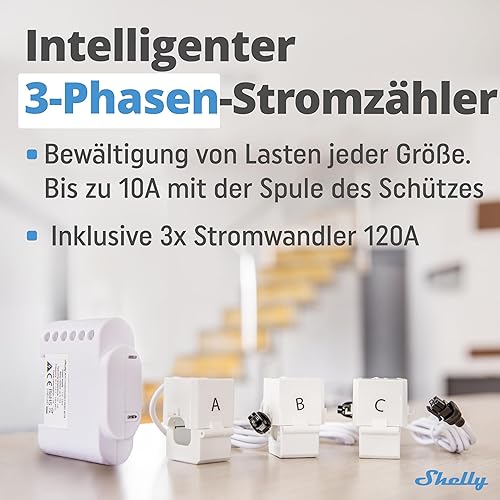 Shelly 3EM | Wlan-gesteuerter intelligenter 3 Kanal Relaisschalter mit Energiemessung und Schützsteuerung | Alexa & Google Home kompatibel | iOS Android App | Kein Hub erforderlich | Stromüberwachung - Cheap-Us