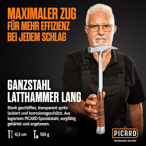 PICARD Ganzstahl-Latthammer Nr. 790 geraut | Magnetischer Nagelhalter | Ledergriff aus verwindungssicherem Kernleder | Gewicht: 907g | Ideal für Dachdecker & Schreiner | Made in Germany seit 1857 - Cheap-Us