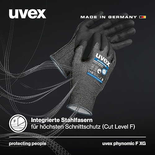 Uvex phynomic F XG, 1 Paar - Schnittschutz - & Grip-Handschuh für feuchte & ölige Bereiche - feinfühlig & abriebfest - schwarz - Cheap-Us