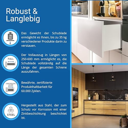 GTV - Unterflurführungen 3DFPO | Führung für die untere Montage | Regulierung 3D | Vollauszug | Öffnungssynchronisierung | Belastung bis zu 35 kg | L=400 mm - Cheap-Us