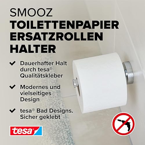 tesa SMOOZ Bad Handtuchhalter, 2-armig und schwenkbar, verchromt - zur Wandbefestigung ohne Bohren, inkl. Klebelösung - 50mm x 82mm x 455mm - Cheap-Us
